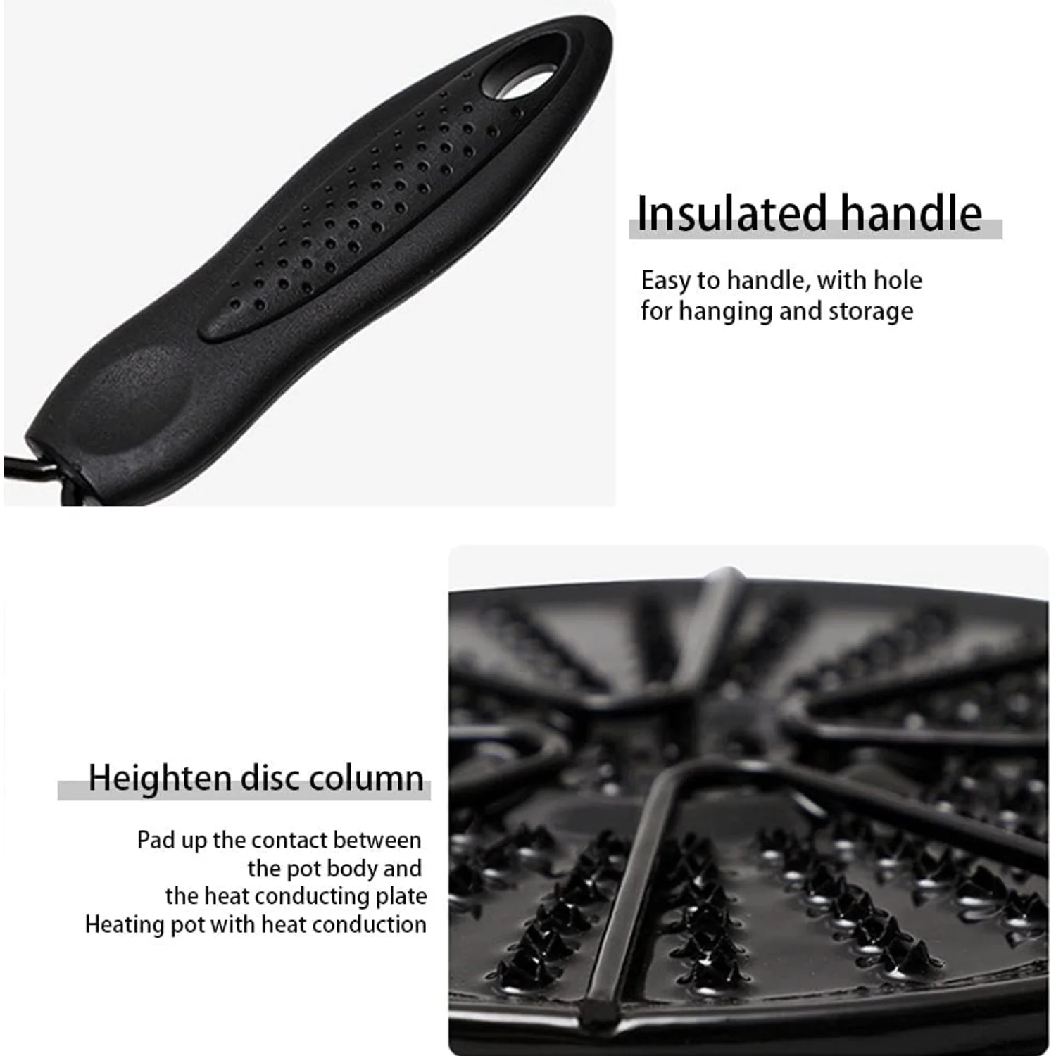 เครื่องกระจายความร้อนสําหรับเตาแก๊ส, เตาแม่เหล็กไฟฟ้าพร้อมที่จับเตาแก๊สกระจายความร้อนแผ่นสแตนเลสแข็ง (สีดํา)