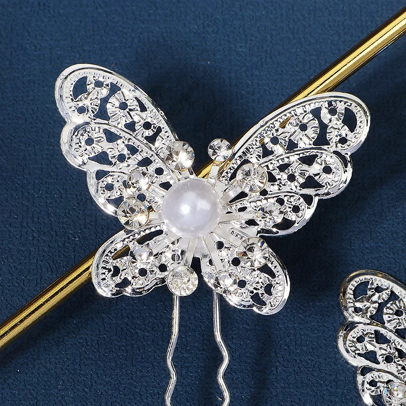 Bridal Wedding Hair Accessories Rhinestone Butterfly Hair Forks Clips Pins for Women Hairpins Party Bride Headpiece Bridesmaid