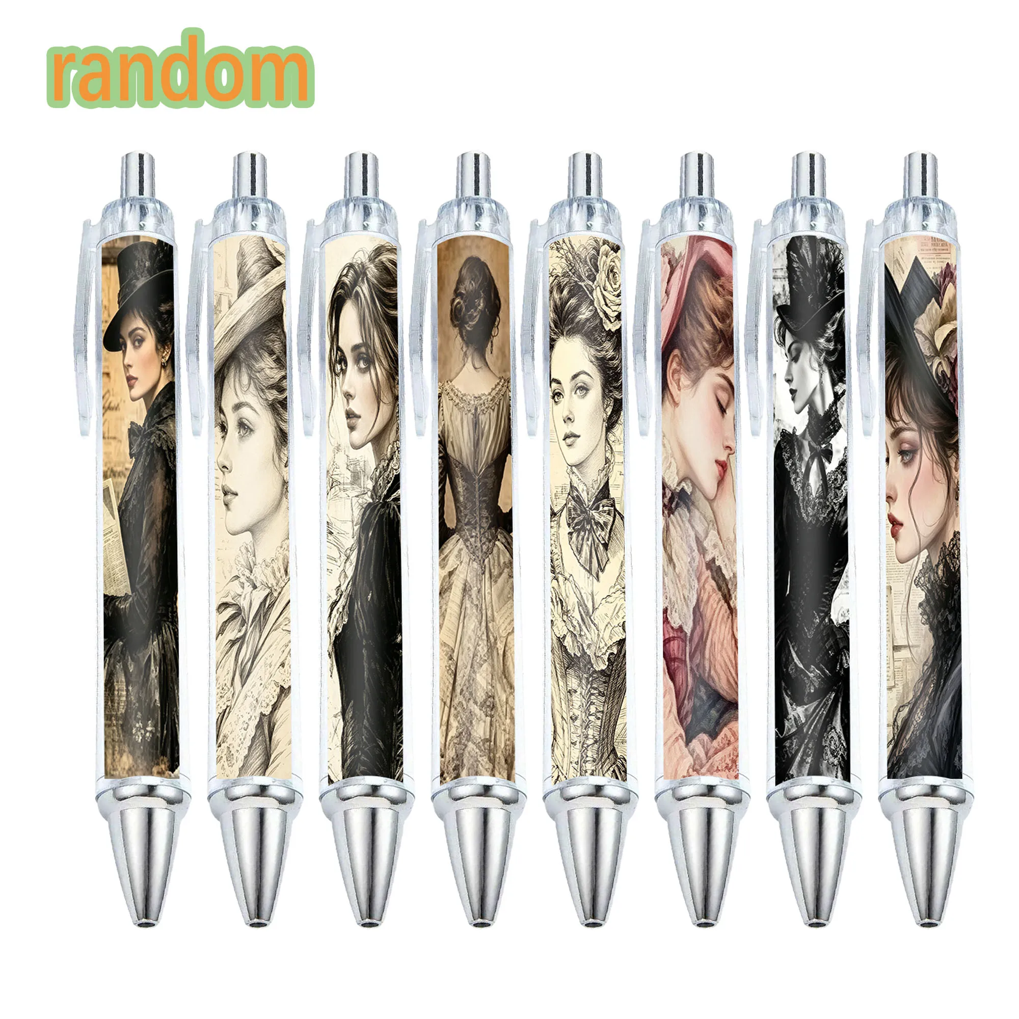 14pcs classical British style female image ballpoint pen European classical female sketching ballpoint pen writing random style