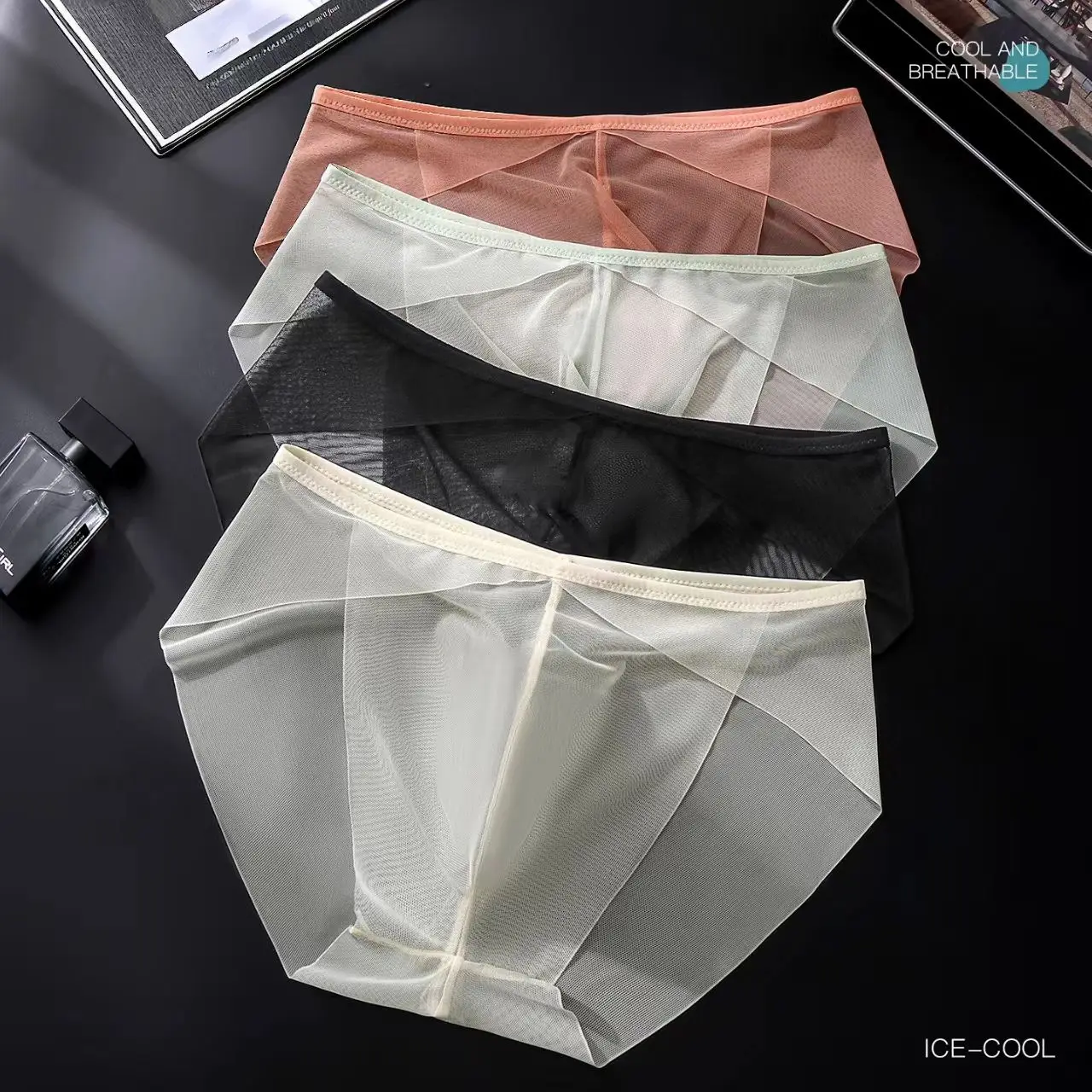 Men's transparent semi-transparent single-layer low-waist breathable sports sexy triangle underwear