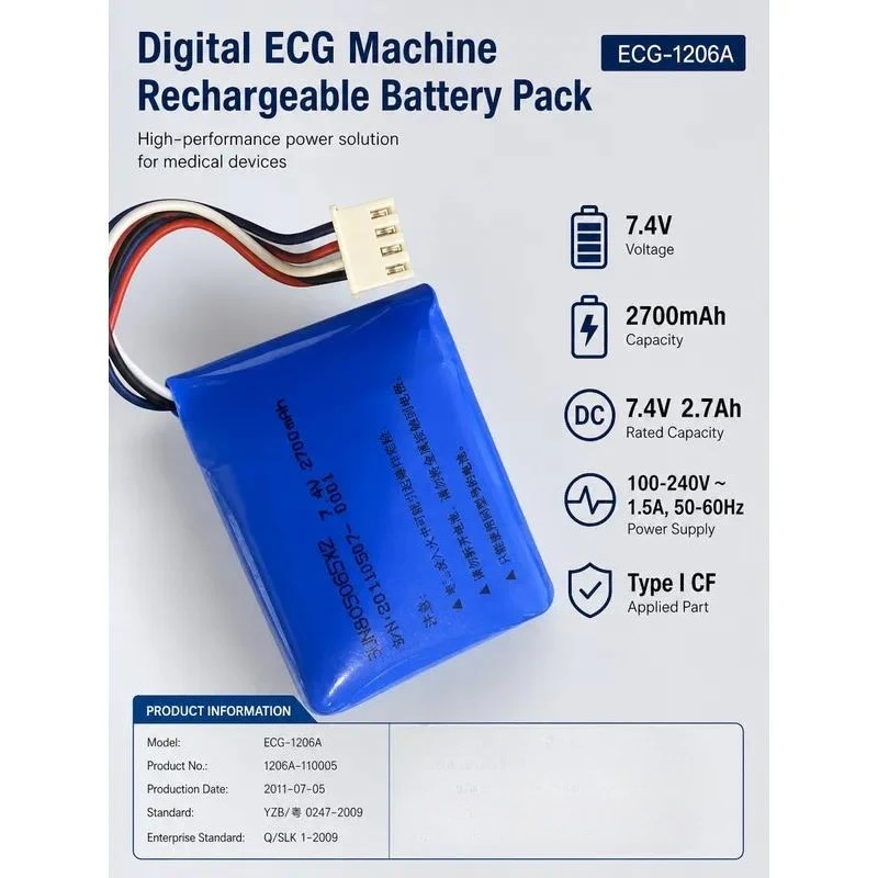 for Shenzhen Shenglikang ECG-1206A Digital Electrocardiograph 7.4V 2700mAh Rechargeable Battery Pack Replacement