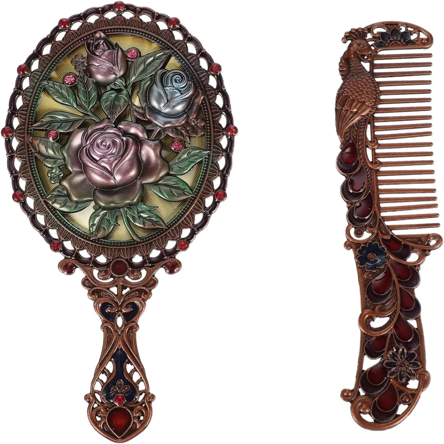 Vintage Handheld Mirror Comb Set - Elegant Makeup Accessory for Women - Ideal Bathroom Decor