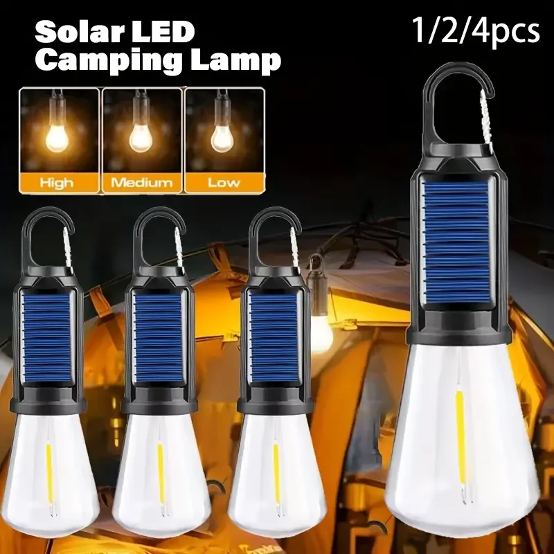 

1/2/4 PCS Solar Powered USB Charging LED Camping Lights with 3 Modes of Hooks Portable Outdoor Tent Lights Suitable for Camping