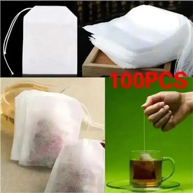 100Pcs Kantong Teh Kosong Kantong Teh Beraroma Kantong Serut Kantong Penyaring Untuk Herbal Rempah Aksesoris Rumah Tangga