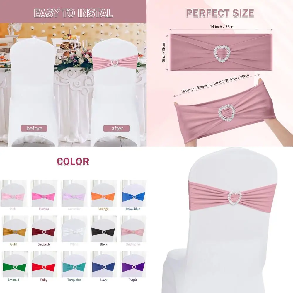 

Universal Elastic Chair Sashes with Buckle Sliders, 120 Pack, Dusty Pink, Ideal for Weddings, Banquets, and Party Decor