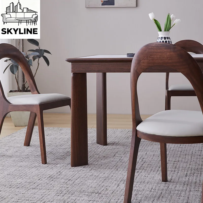 Timeless Retro Solid Walnut Armrest Leisure Chair Supportive Comfort Back Desk Seat Decor Furnishings For Family Dining Office