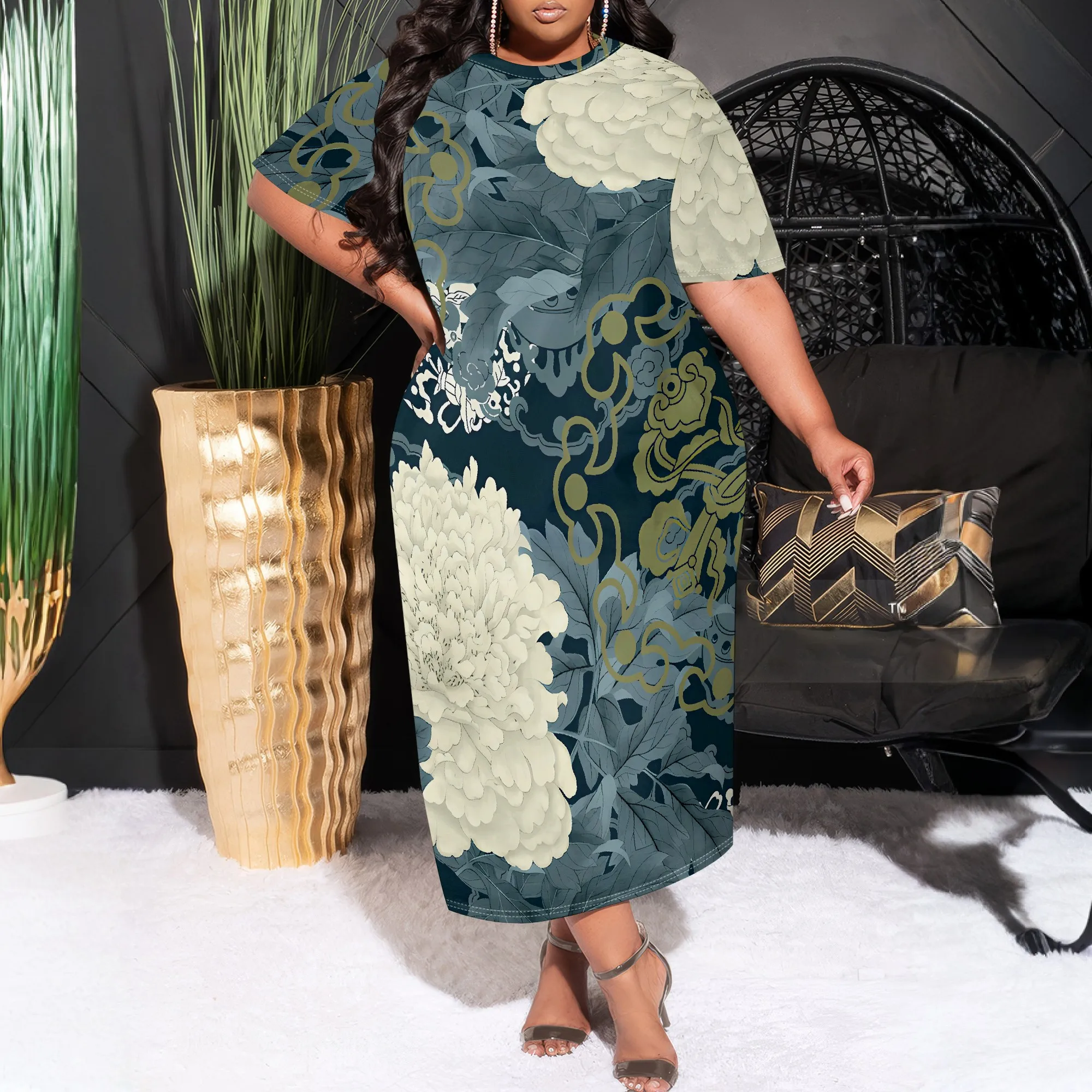 

Женское летнее модное платье больших размеров с принтом, свободное повседневное платье с карманами