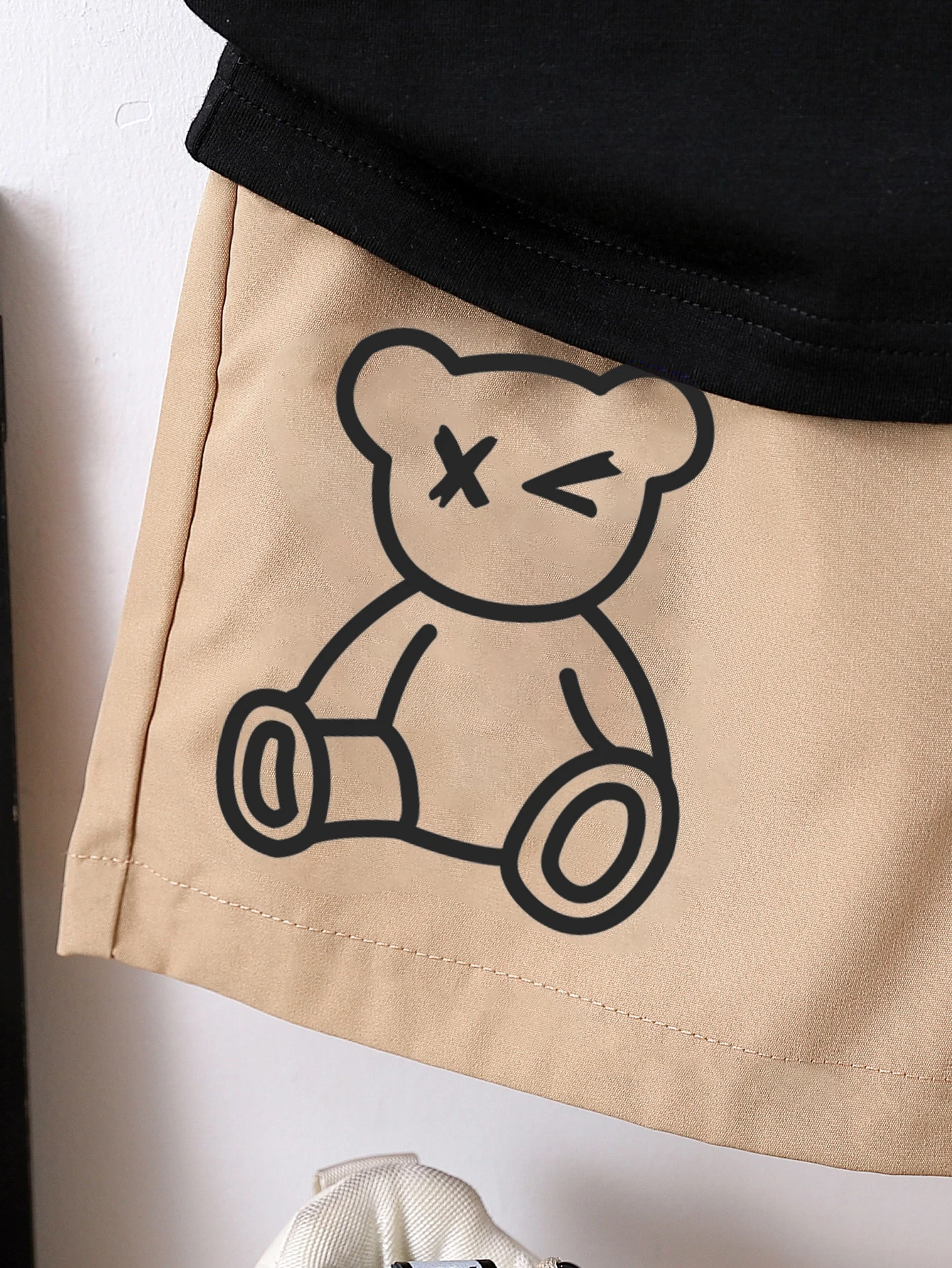 Verão menino dos desenhos animados urso crianças conjunto de 2 peças em torno do pescoço camiseta + shorts fresco e respirável