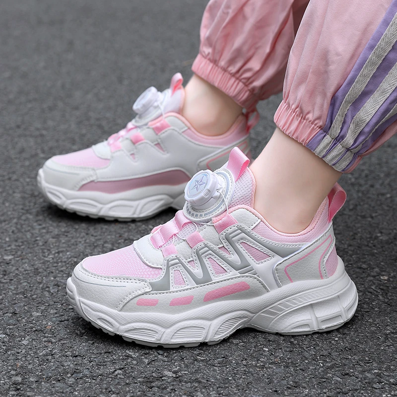 

Outdoor Pink Kids Girl's Sneakers Anti-skid Leather Sport Running Shoes Lightweight Comfort Walking Footwear for Children School
