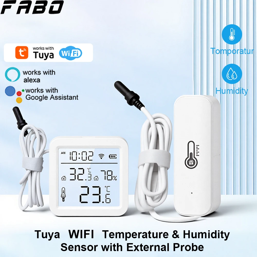 WiFi Temperature Humidity Sensor with External Probe Tuya Climate Sensor  With/Without screen for Smart Life APP Monitoring
