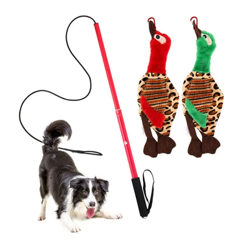 Interactive Flirt Pole Toy Puppy Wand Rope to Chases and Tug of War Durable Teaser Wand with Nylon Rope Tether Lure Toy for Dogs