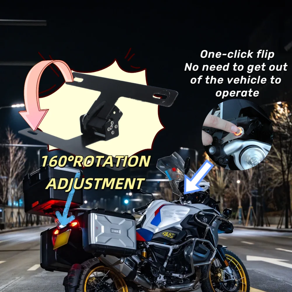 

FOR BMW R 1250 GS motorcycle license plate holder, automatic flipping function. Buy one and get one free gift.