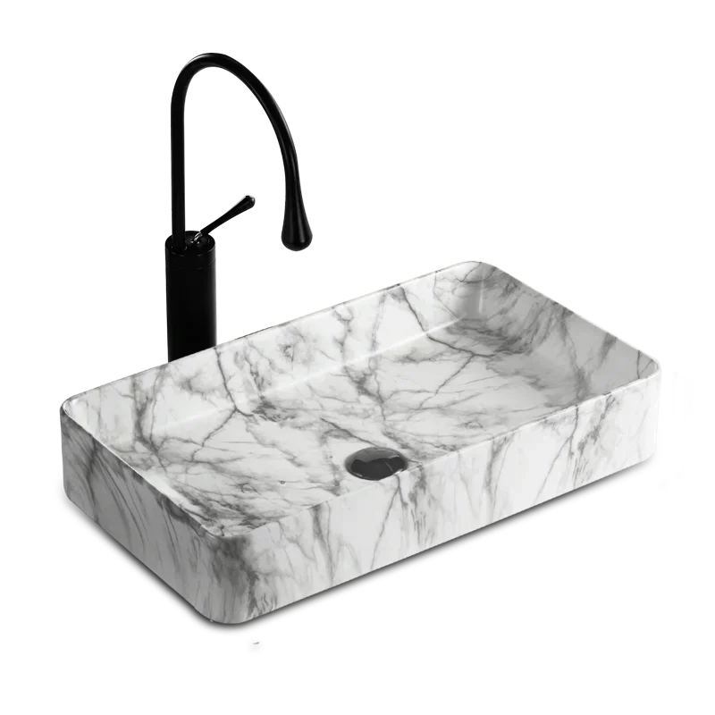 Nordic Ceramic Bathroom Sink for Bathroom Sink Square Stone Pattern Simple Light Luxury Household Bathroom Sinks for Balcony