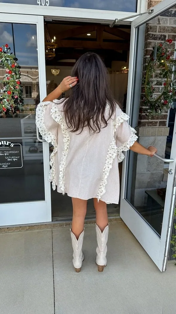 Fashion Shirt Dress For Women Summer Loose V-neck Single Breasted Bat Sleeve Striped Spliced Floral Print Mini Dresses