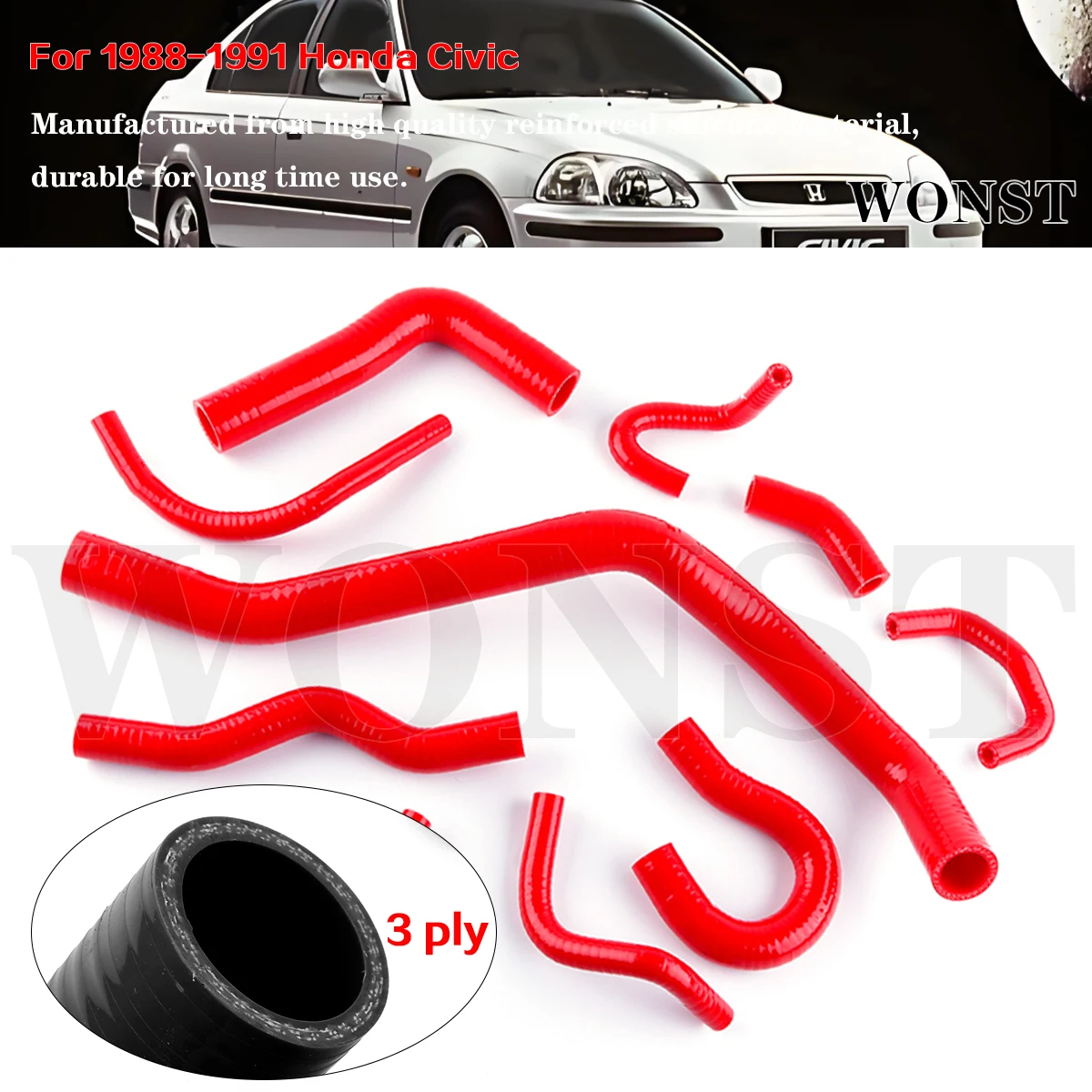 

10 Pcs Silicone Radiator Hose Kit For 1988 -1991 Honda Civic/CRX EE EF / CR-X Base/DX/ HF/Si