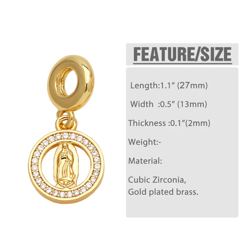 OCESRIO Fashion White Crystal Cross Pendant for Necklaces Copper Gold Plated CZ Virgin Mary Jewelry Making Component pdtb485
