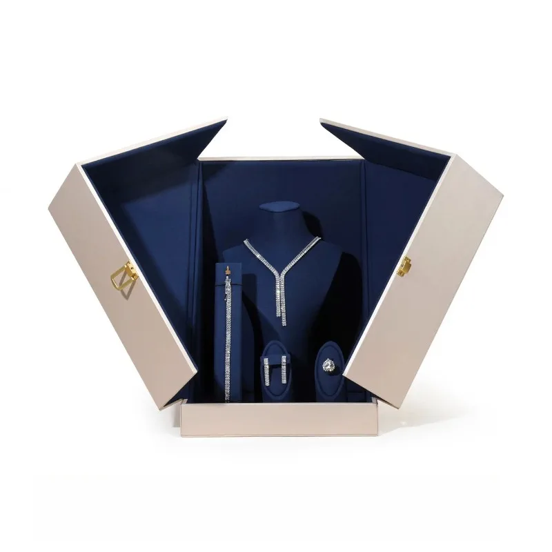Leather Jewelry Display Box Showcase Earring Ring Display Rack Luxury Necklace Storage Boxes Counter Jewelry Organizer Case