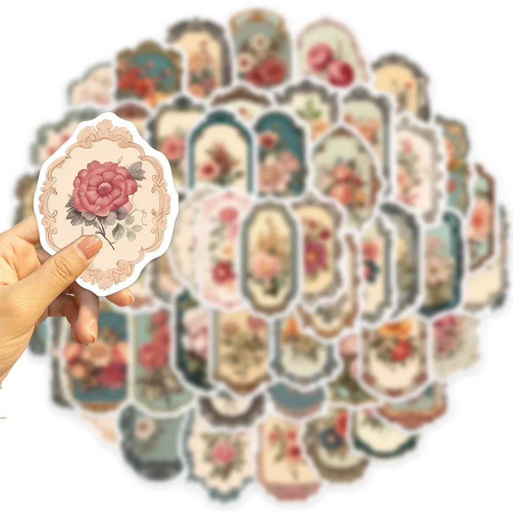 50pcs Retro Floral Mirror Series Graffiti Stickers Suitable for Laptop Helmet Desktop Decoration DIY Sticker Toys