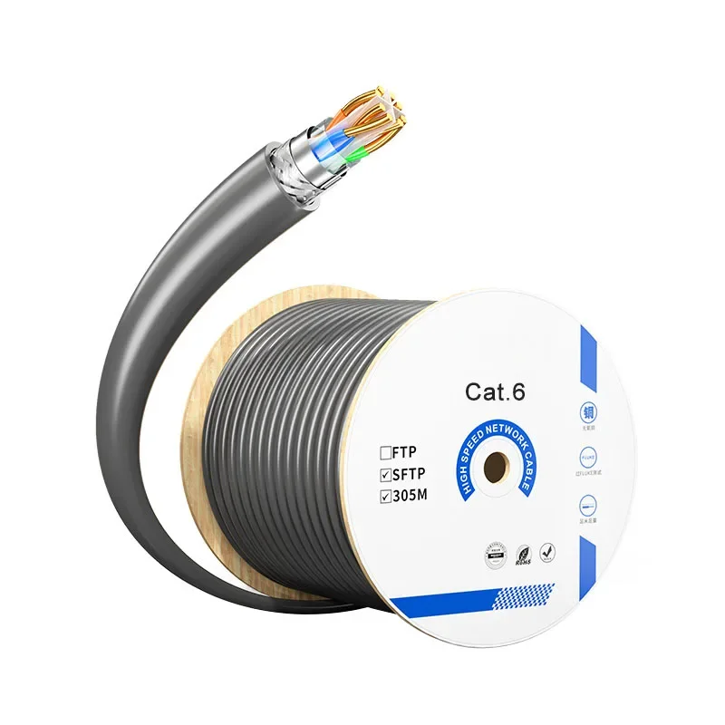 Gigabit 1000FT Coiled Cat6 SFTP Network Cable High Speed Pure Copper 8-core 0.56mm Lan Ethernet Internet Cat 6 Cables