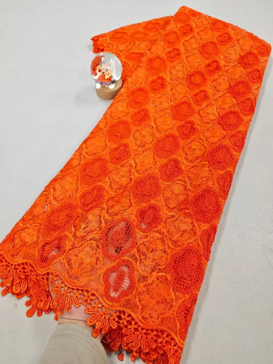 

2026 High-Quality Africa Nigerian Sequins Cotton Embroidery Lace Fabric Tulle for Luxury Wedding Party/Prom Dress Chiffon 5Yards