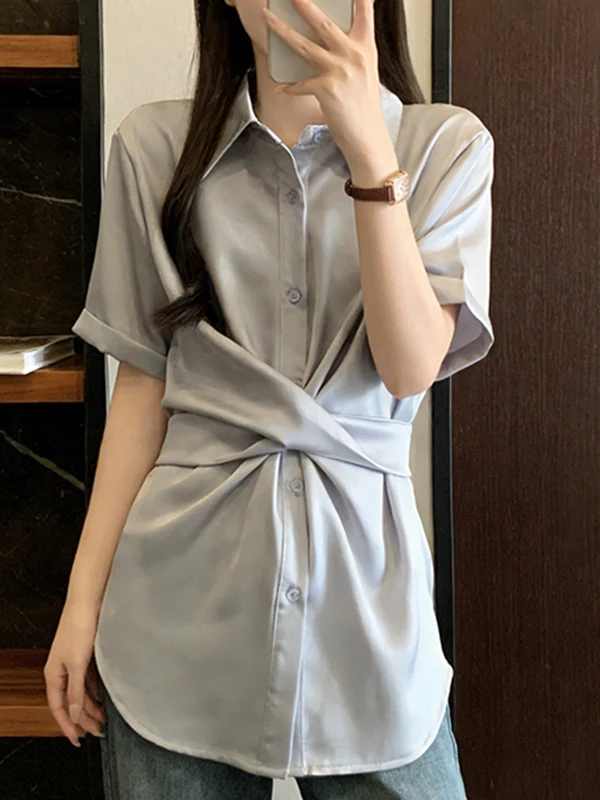 

Elegant Bow-Tied Short-Sleeve Shirt Women's Slimming Vintage Design Summer New Style Korean Version Loose Fit Breathable Skin...