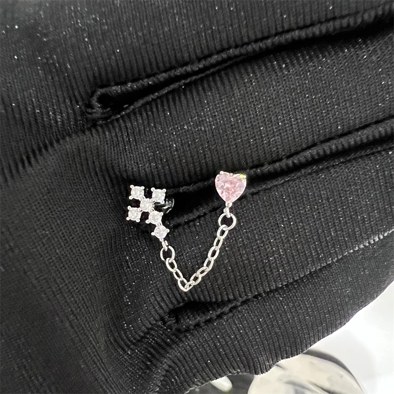 1 PCS New Fashion Cute Pink Zircon Crystal  Ear Bone Nail 316L Medical Titanium Steel Earrings for Women Y2K Punk Jewelry