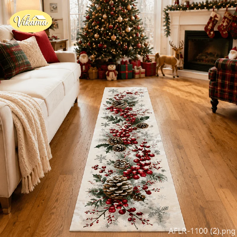 VIKAMA Christmas Snowflake Star Runner Rug Non Slip Washable Mat For Hallway Entryway Kitchen Xmas Home Dec