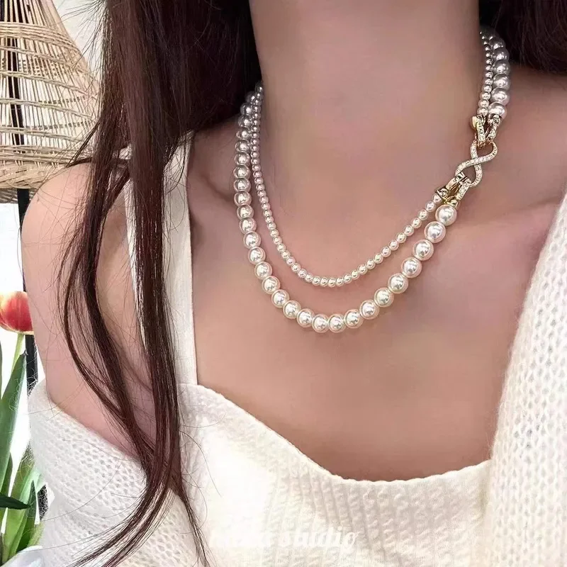 Shijia pearl necklace women's spring and summer 8-character buckle double-layer one multi-belt Qingdao foreign trade fashion