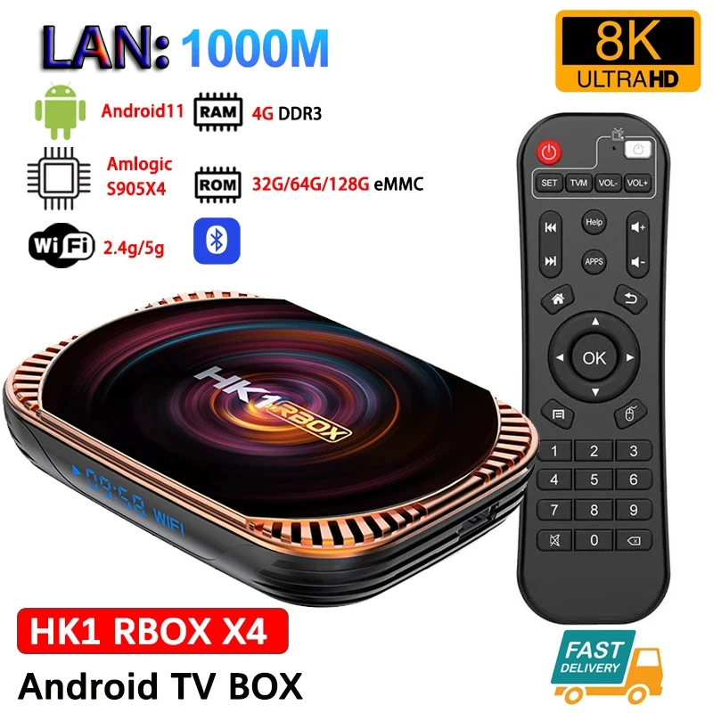 HK1 RBOX X4 Amlogic S905X4 Smart TV BOX Android 11 4G 128G 64G 2.4G&5G Wifi 1000M BT AV1 4K HD Media Player TVBOX Set Top Box