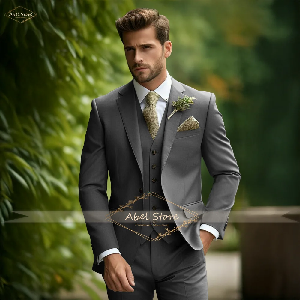 Classic Army Green 3-Piece Men's Suit Set Wedding Banquet Business Meeting Attire Comfort Fit Blazer Vest Pants Custom Made