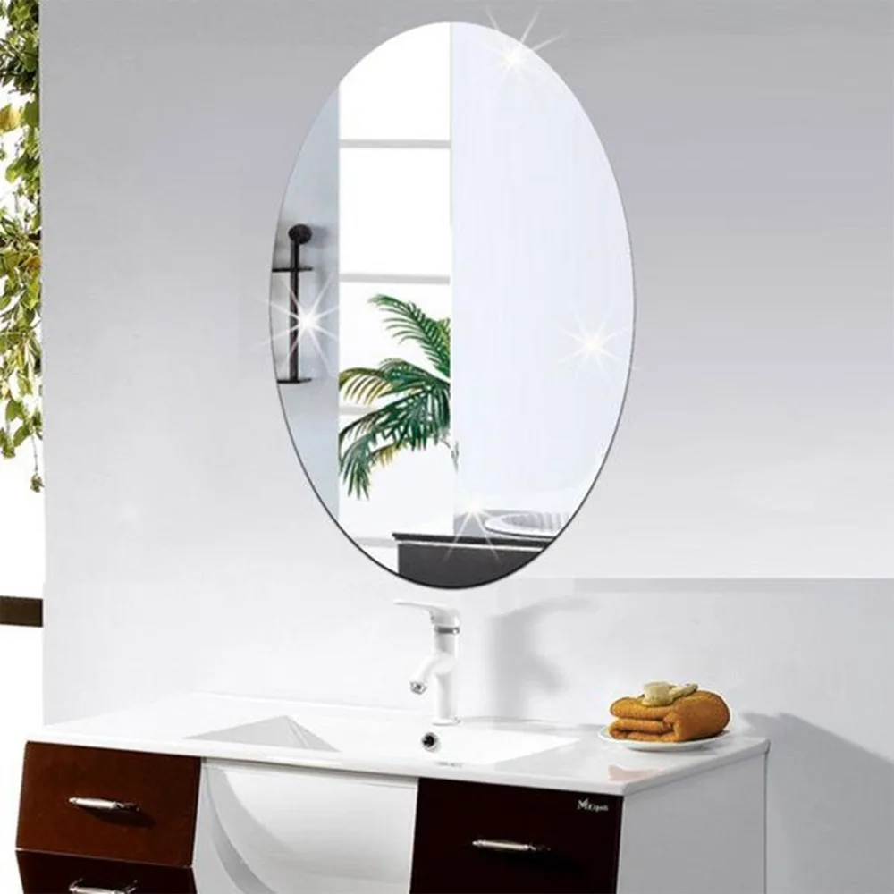 6.69×10.63in Acrylic Wall Mirror slivery Self-Adhesive Oval Vanity Mirror Lightweight Wall-Mounted Self-Adhesive Mirror Stickers