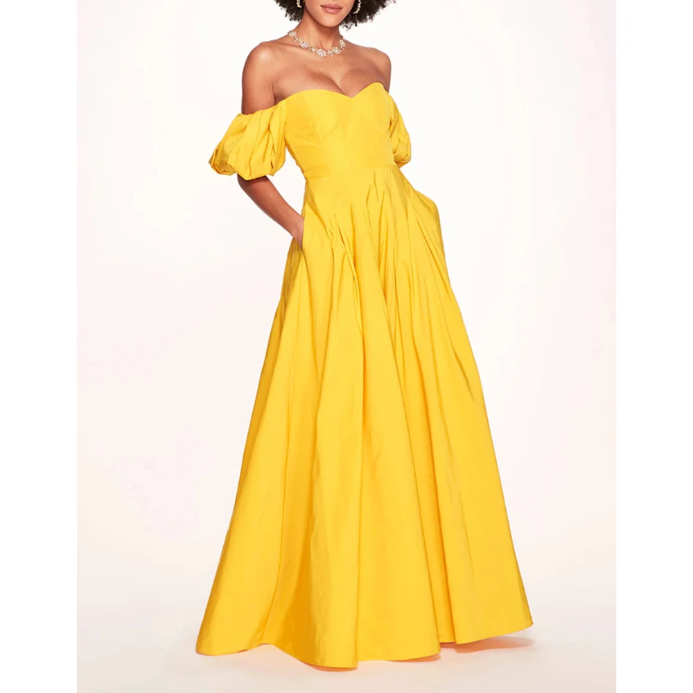 

Yellow Off The Shoulder Pleated Dresses 2025 with Pockets Sweetheart A-Line Floor Length Dresses For Women Evening Prom Dress