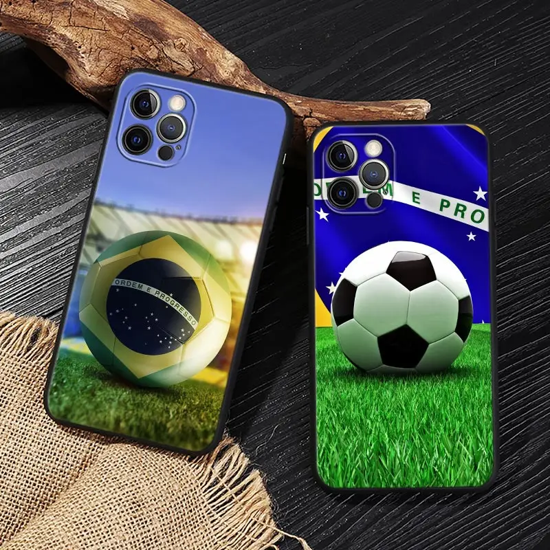 Brazil Flag Brazilian Football Funda For iphone 14 Case For iPhone 15 11 12 13 Mini 14 Pro Max XS 7 8 15 Plus SE Case Soft Cover