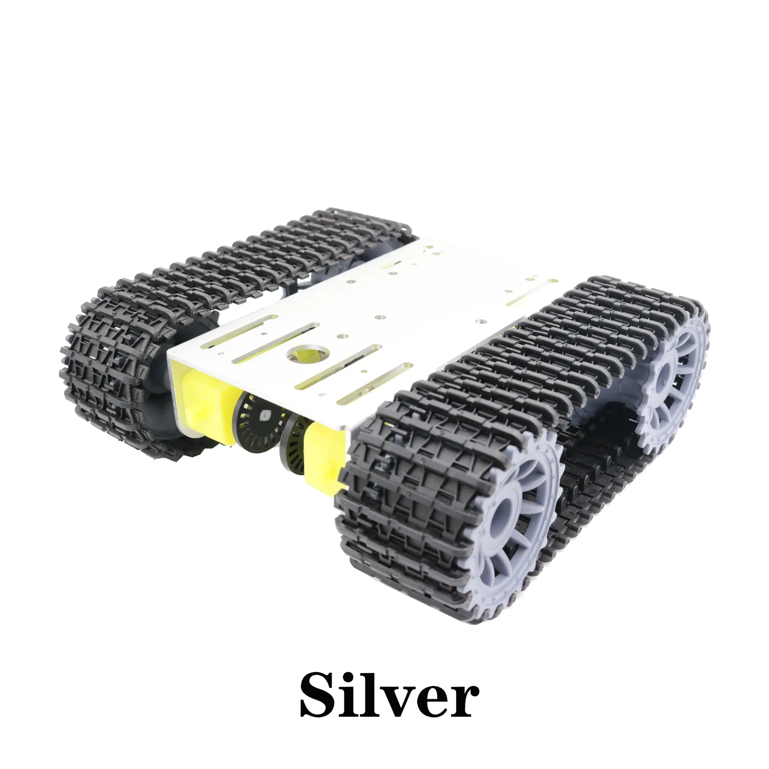 ロボットのおもちゃのタンク,4つの組み立て部品を備えたおもちゃのリモコンのセット,obuionコードによる金属板を備えたクローラープラットフォーム