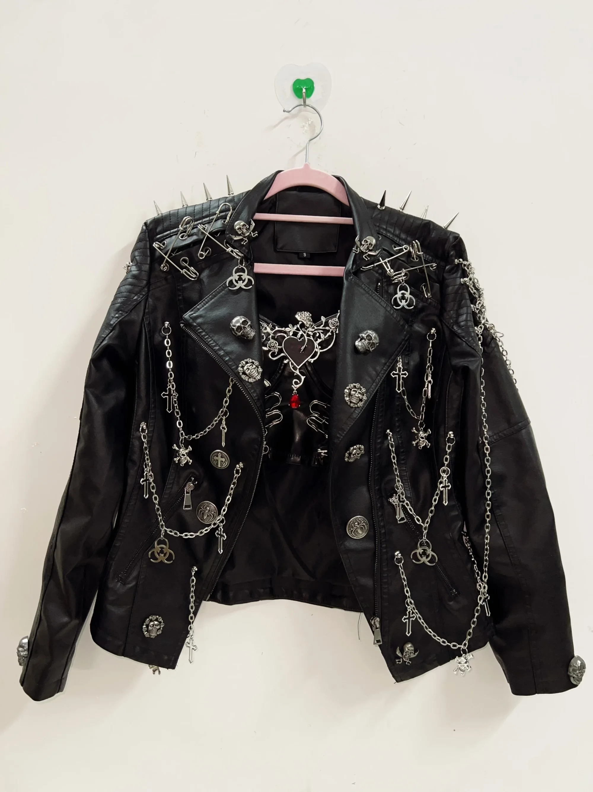 Rebites jaqueta crânio jaqueta vintage jaqueta punk y2k jaqueta