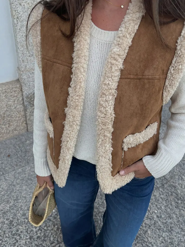 HH Womens Vintage Vest Open Front Sleeveless Pockets Spring Autumn High Street Outerwear Casual Vacation Fashion Party Jacket
