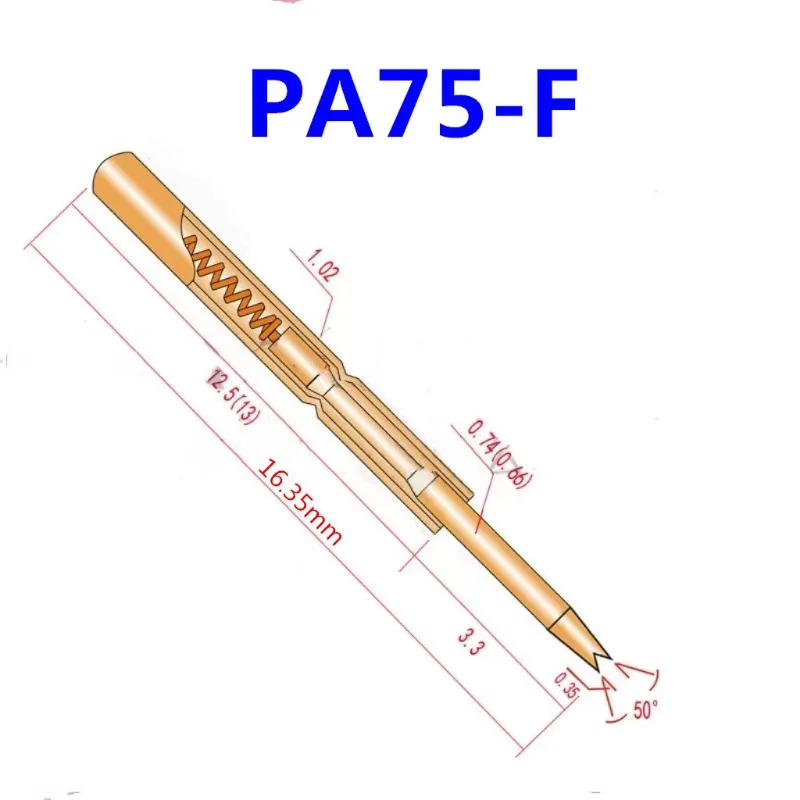 

100PCS/Bag Gold-plated PA75-F1 Four Claw Plum Blossom Head Spring Test Probe Outer Diameter 1.02mm Length 16.35mm PCB Pogo Pin