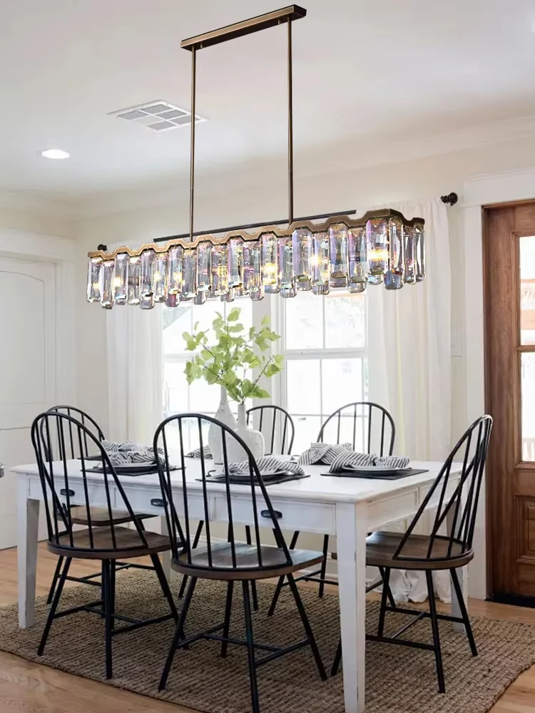 

2025 New Design Classic Colorful Crystal Led Pendant Light Long For Dining Table Decor Bar Luxury Lampen Home Decor Pendant Lamp