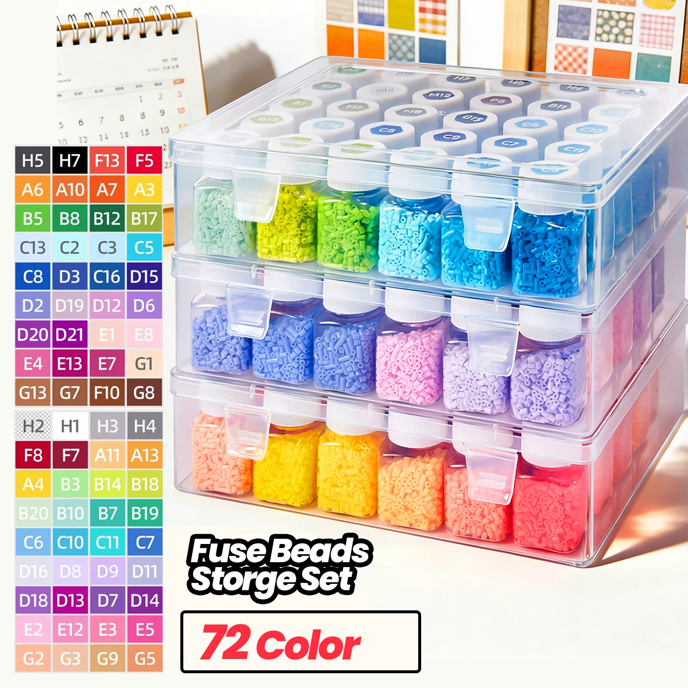 ヒューズビーズdiyパズルキット-26mm-24-48-72-96色収納ボックス-1000個以上-メルトアイロンビーズ-クラフト-手作り-ピクセルアート-ギフト
