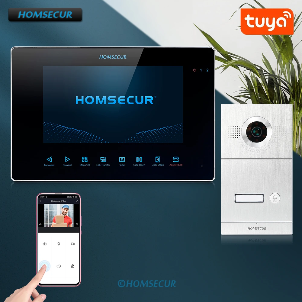 HOMSECUR Tuya 7" Wired WIFI Video Door Phone Intercom System with Motion Detection Recording Waterproof Camera Wide View Angle