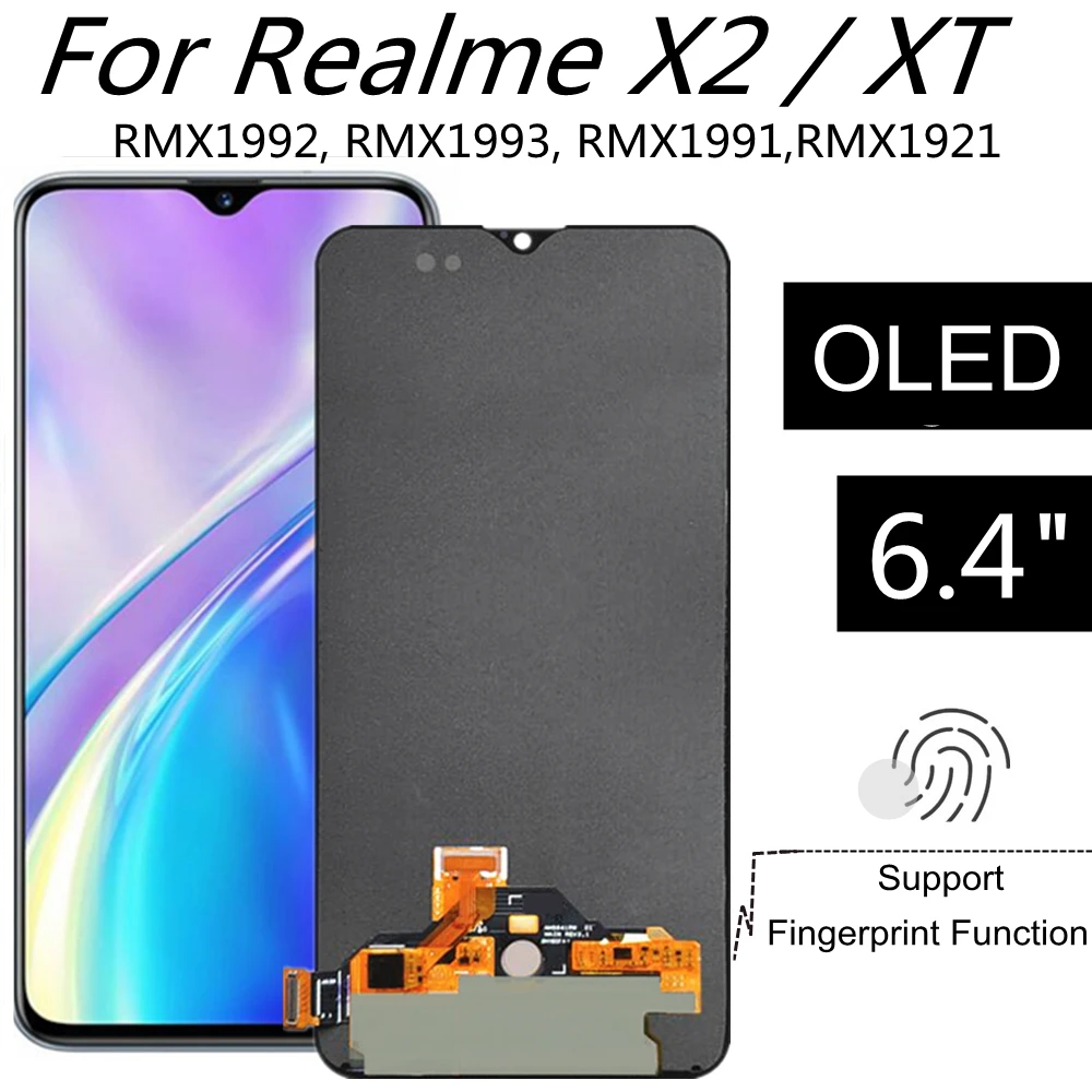 6.4 OLED For Realme X2 RMX1992 LCD Display RMX1993 Touch Screen Assembly Replacement For Realme XT RMX1921 LCD Display