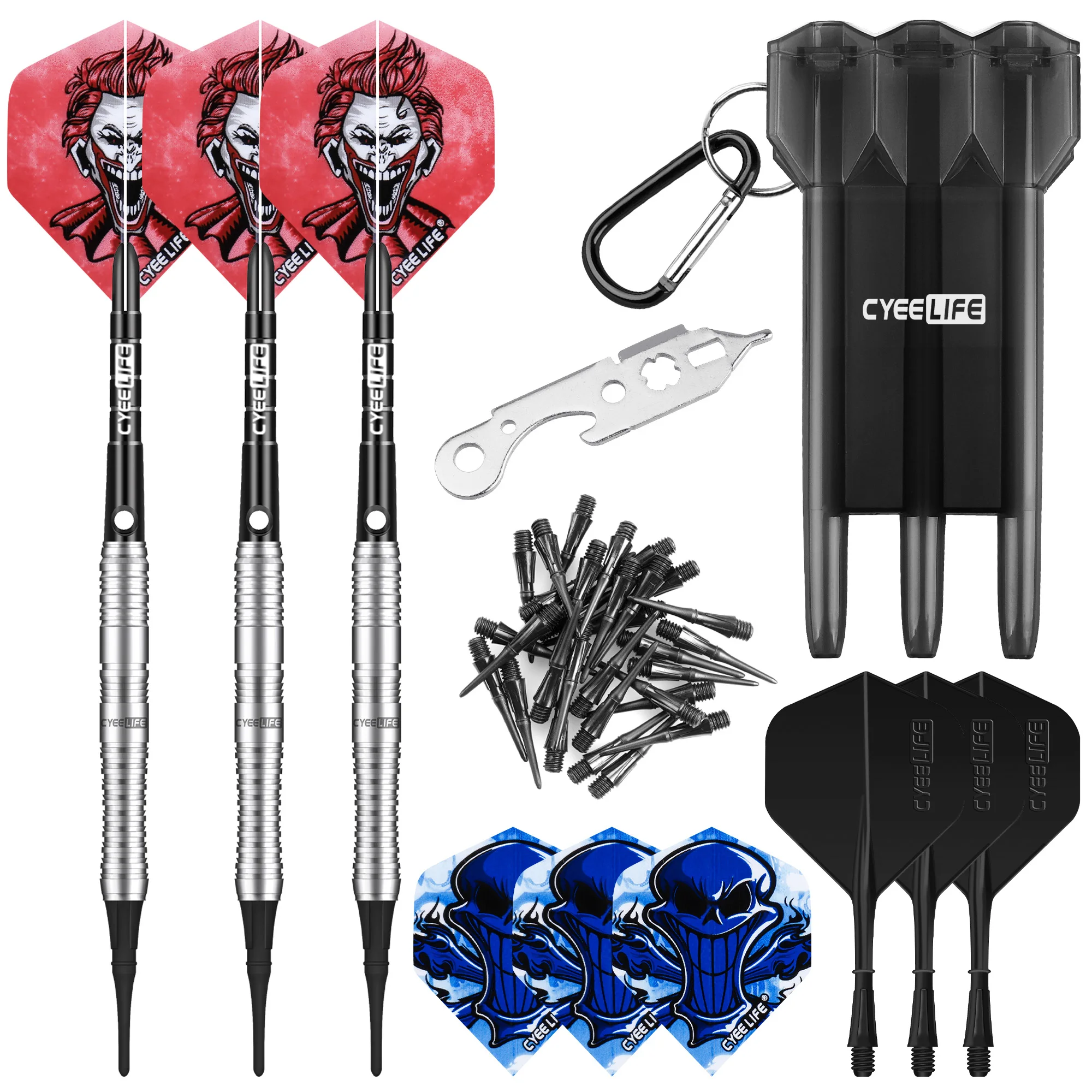 CyeeLife-Tungsten Soft Tip Darts, 18g, with carrying case,Aluminium and Plastic Shafts, 30 Points, for Competition Pro Dart Set