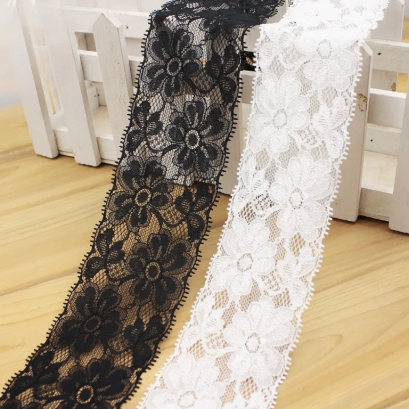 (1 yards/roll) African fabric lace high quality 2024 black and white stretch DIY garment accessories upholstery width:6CM