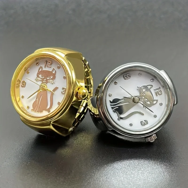 Niche Handsome Kitten Circular Pointer Quartz Ring Watch
