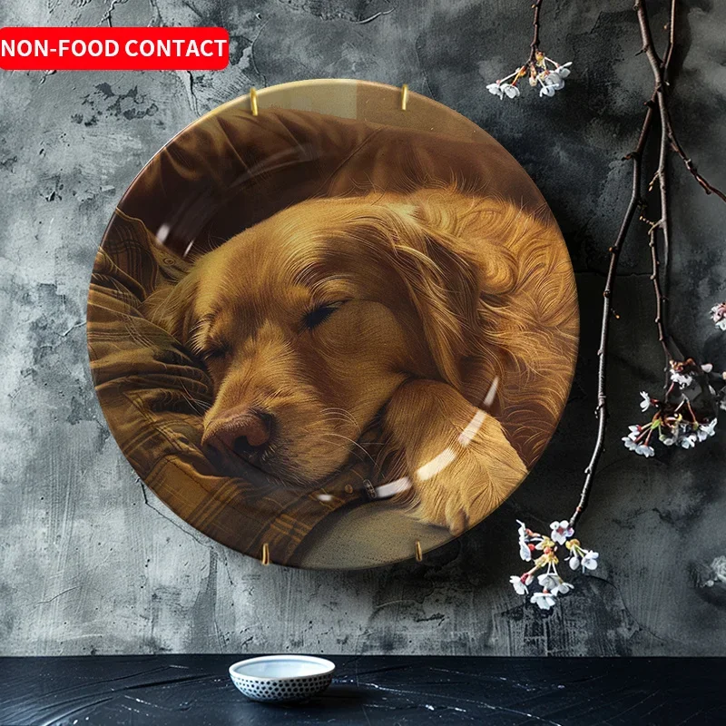 1pcCute Dog Ceramic Decorative Plate Home Decor Living Room Bedroom Ornament Non-Food Contact Art Dish Gift IdeaFor home,
