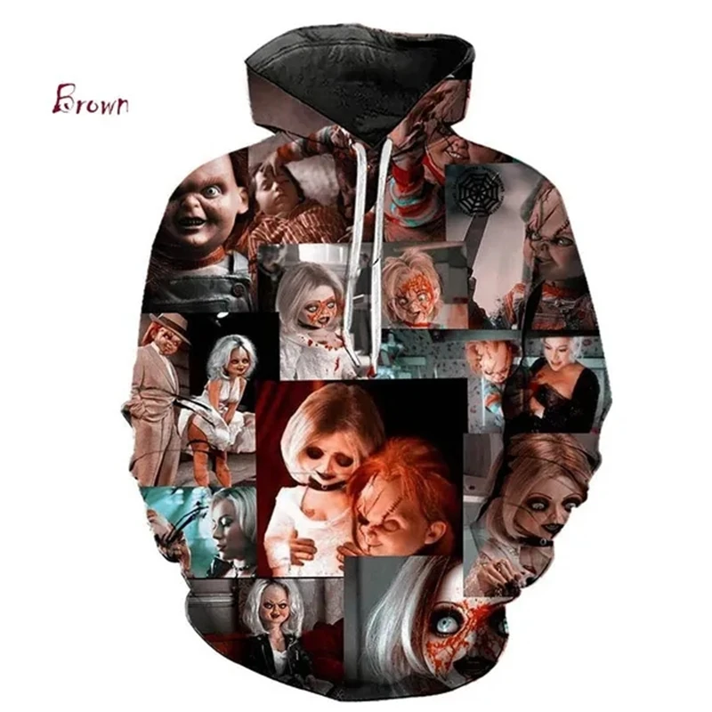 Bride of Chucky Movie 3D Graphic Hoodies Unisex Long Sleeve Casual 3D Printed Sweatshirt Hooded Sweatshirts for Men Women Tops