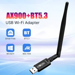 Wi-Fi 6 AX900 USB Wi-Fi адаптер BT5.3 2,4G/5 ГГц 900 Мбит/с Ethernet Wi-Fi сетевая карта привода бесплатно USB ключ для ПК Win10/11