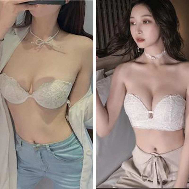 

Strapless Thin Girls Lace Small Breast Gathered Summer Beautiful Back Tube Top No Steel Ring Invisible Bra