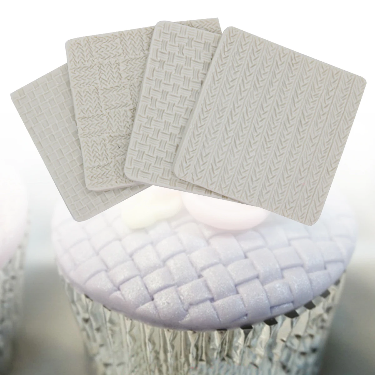 

4 Pcs Portable Sugar flipping silicone mold, Knitted texture printing pad texture template