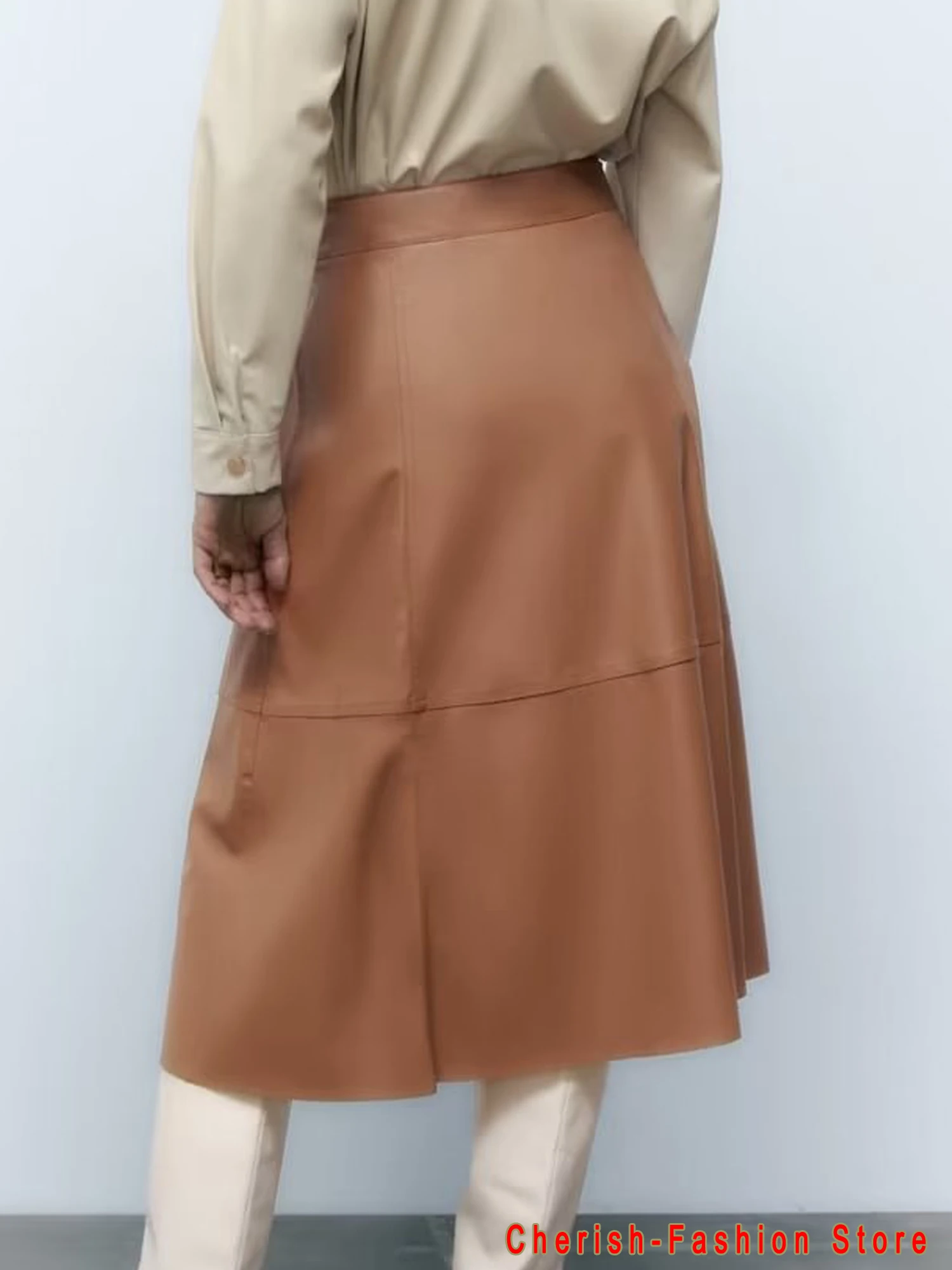 Brown Faux Leather Skirt Woman High Waist Midi Skirts Womens 2022 Fall Korean Streetwear Long Skirts Elegant Women's Skirts